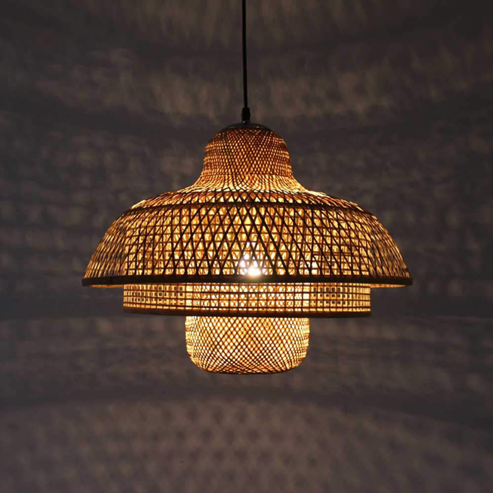 Modern Rattan Dome Latern Pendant Light For Living Room - Cueteks