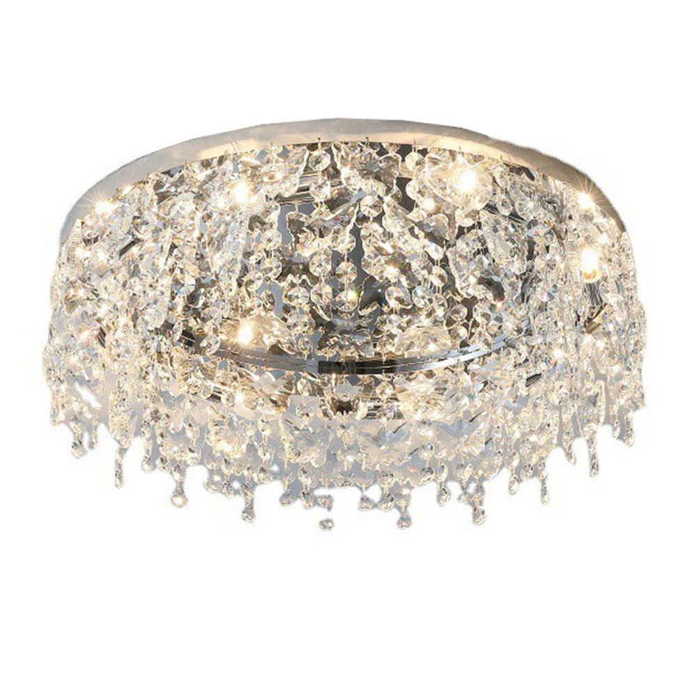 Luxury Crystal Chrome Flush Ceiling Light - Cueteks