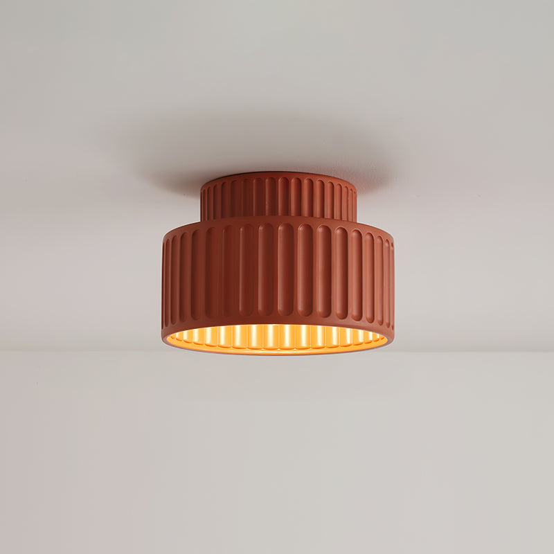 Vintage Cream Style Drum Semi Flush Mount Ceiling Lamp - Cueteks