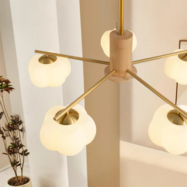 Cream Style Wooden Cotton Balls Chandelier For Living Room - Cueteks