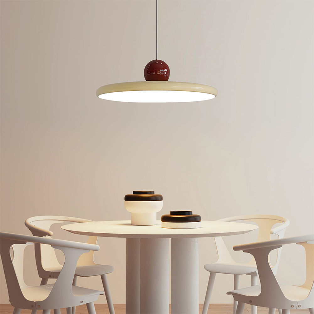 Lola Red and Beige disc pendant above a round table