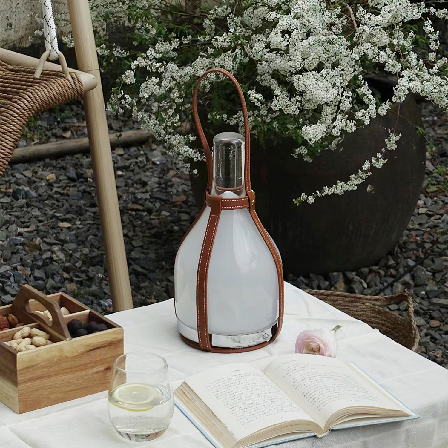 Bell Portable Leather Glass Table Lamp - Cueteks