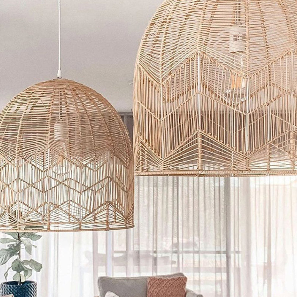 Vintage Handmade Basket Rattan Round Shades Pendant Light - Cueteks