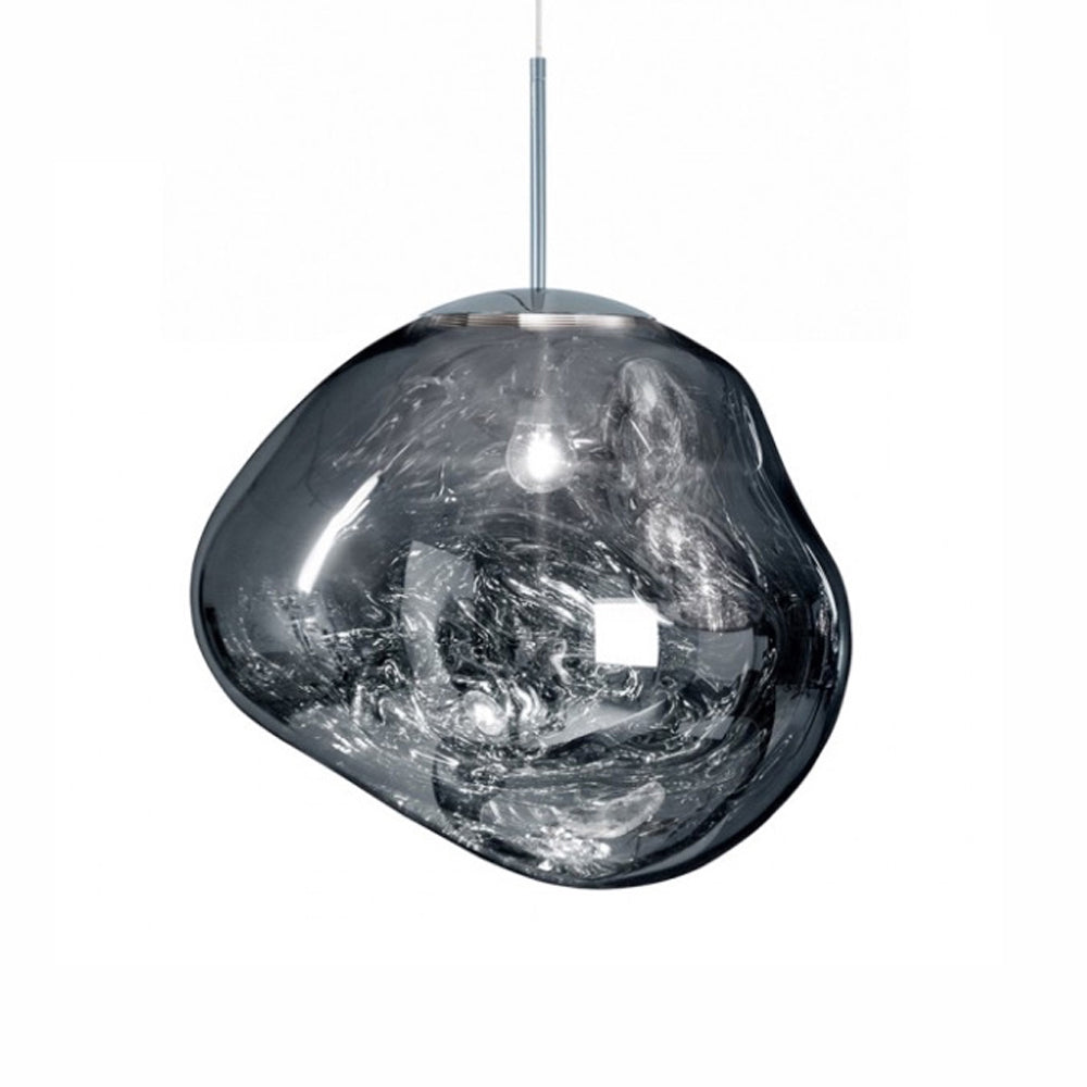 Silver Melt Lava shade on a white background with a grey reflective irregular surface