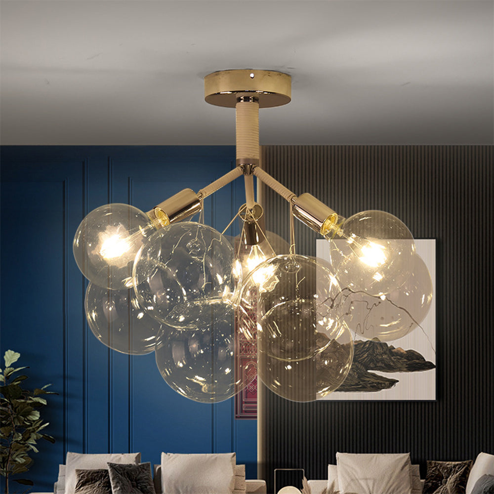 Modern Semi Flush Mount Ceiling Light Glass Bubble  Chandelier - Cueteks