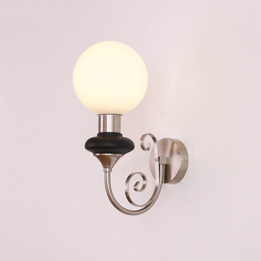 Chrome&Black globe sconce with silver-colour scroll arm
