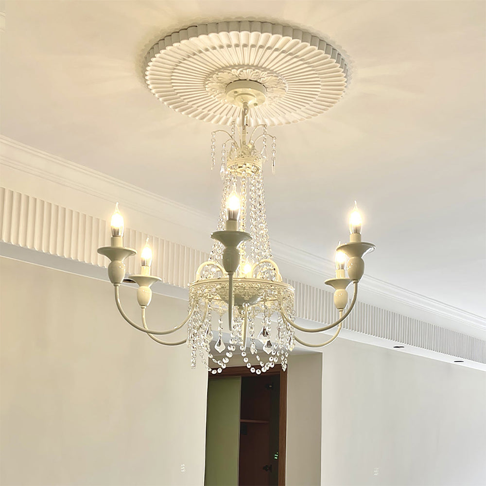 Vintage White Metal & Glass Luxury Chandelier Light - Cueteks