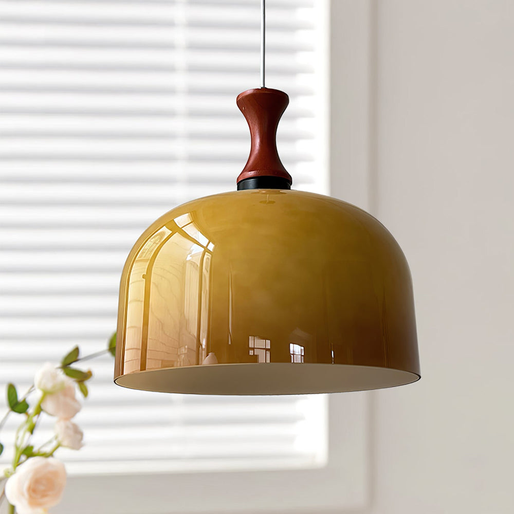 Vintage 1-Light Retro Glass Flat Ball Pendant Fixture - Cueteks