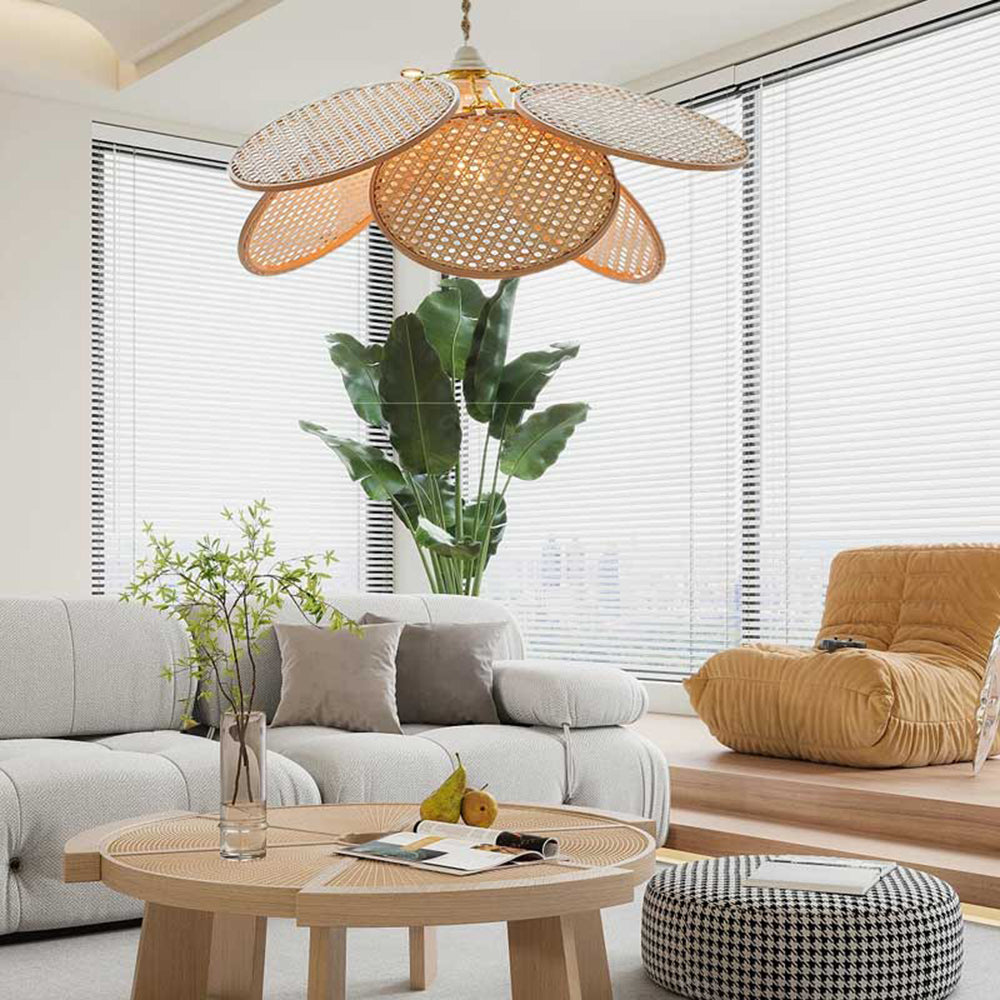 Ritta Pendelleuchte, Rattan & Weidengeflecht, S/L - Cueteks