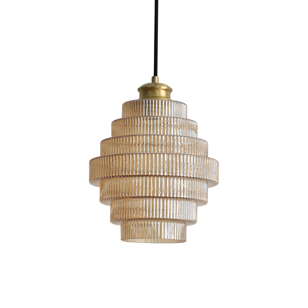 Antique Stripped Glass Brass Pendant Light - Cueteks