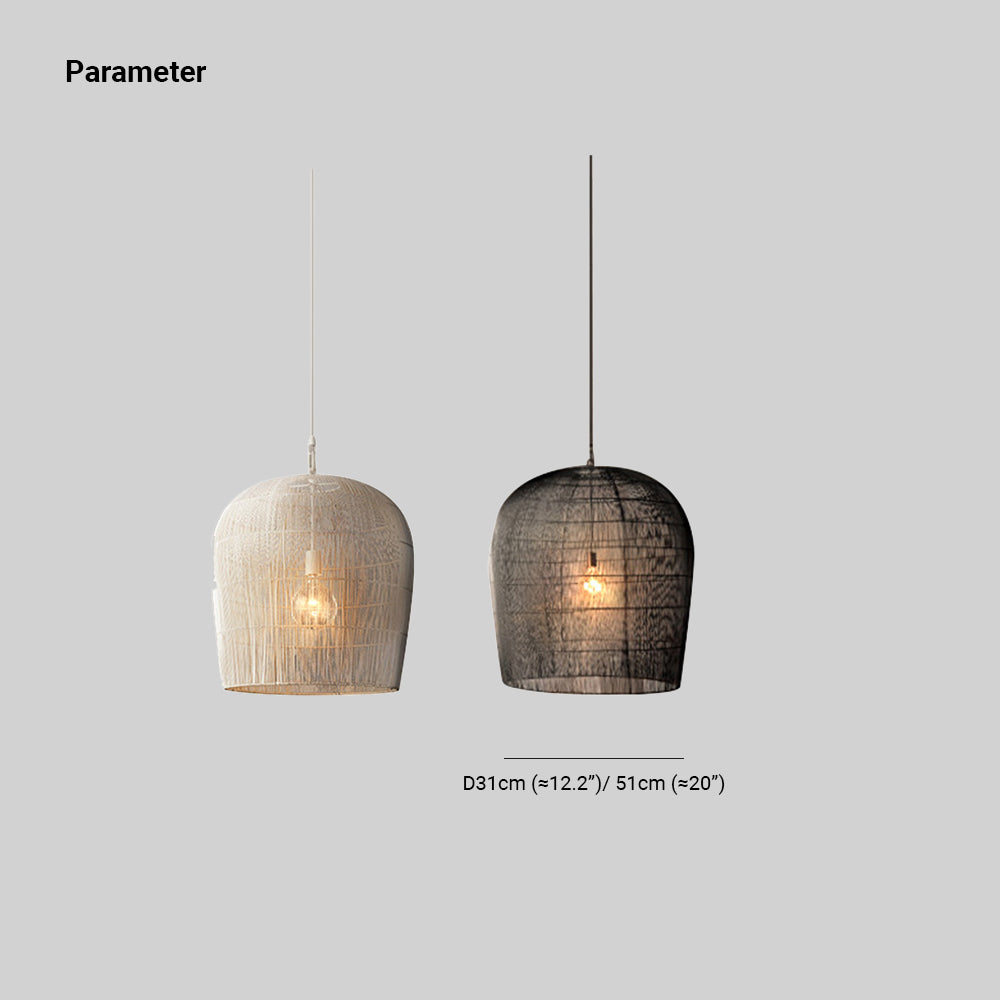 Ritta Weiß & Schwarz Pendelleuchte, Rattan, ∅31/51cm - Cueteks