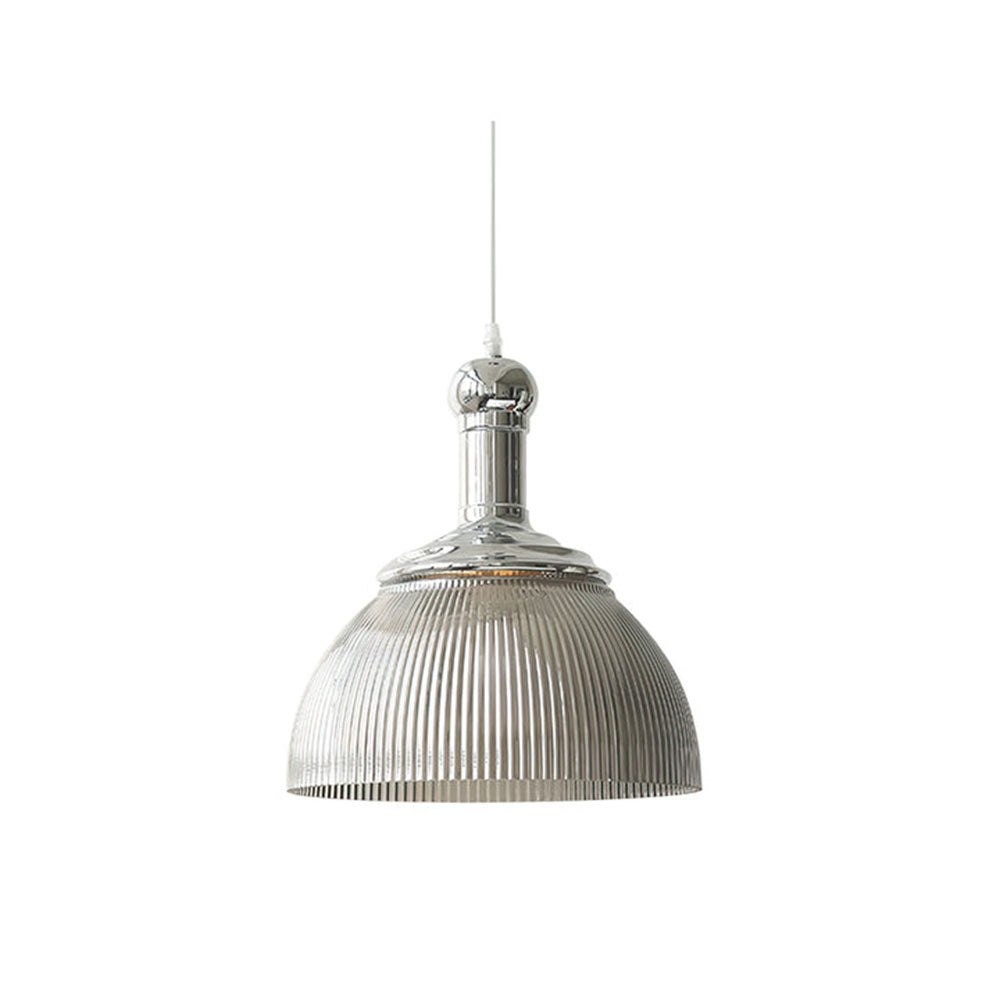 Vintage Glass Ribbed Chrome Pendant Light - Cueteks