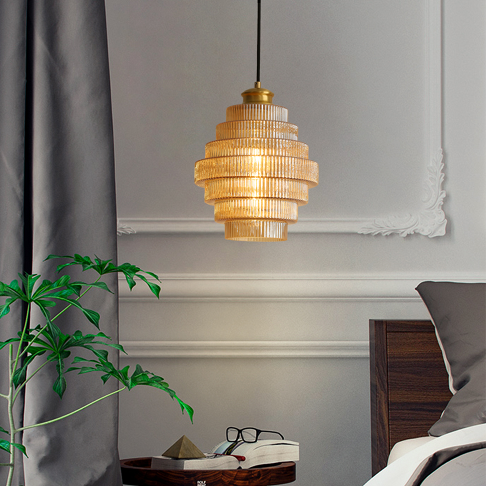 Antique Stripped Glass Brass Pendant Light - Cueteks