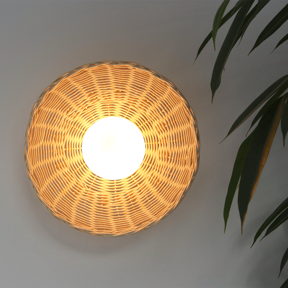 Rustic Bamboo Glass Woven Wall Light - Cueteks