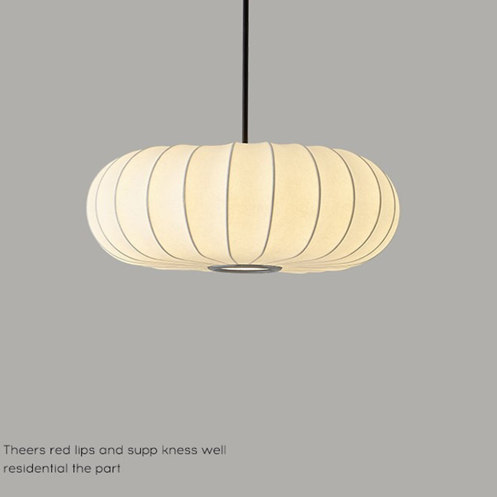 Wabi-Sabi White Fabric Drum Pendant Light - Cueteks