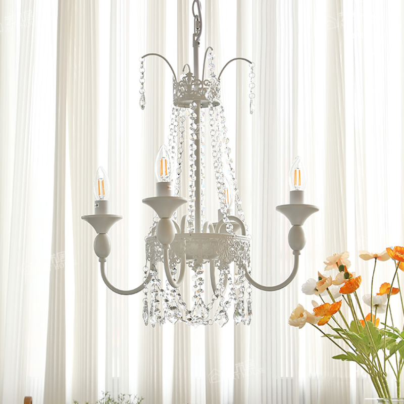 Vintage White Metal & Glass Luxury Chandelier Light - Cueteks
