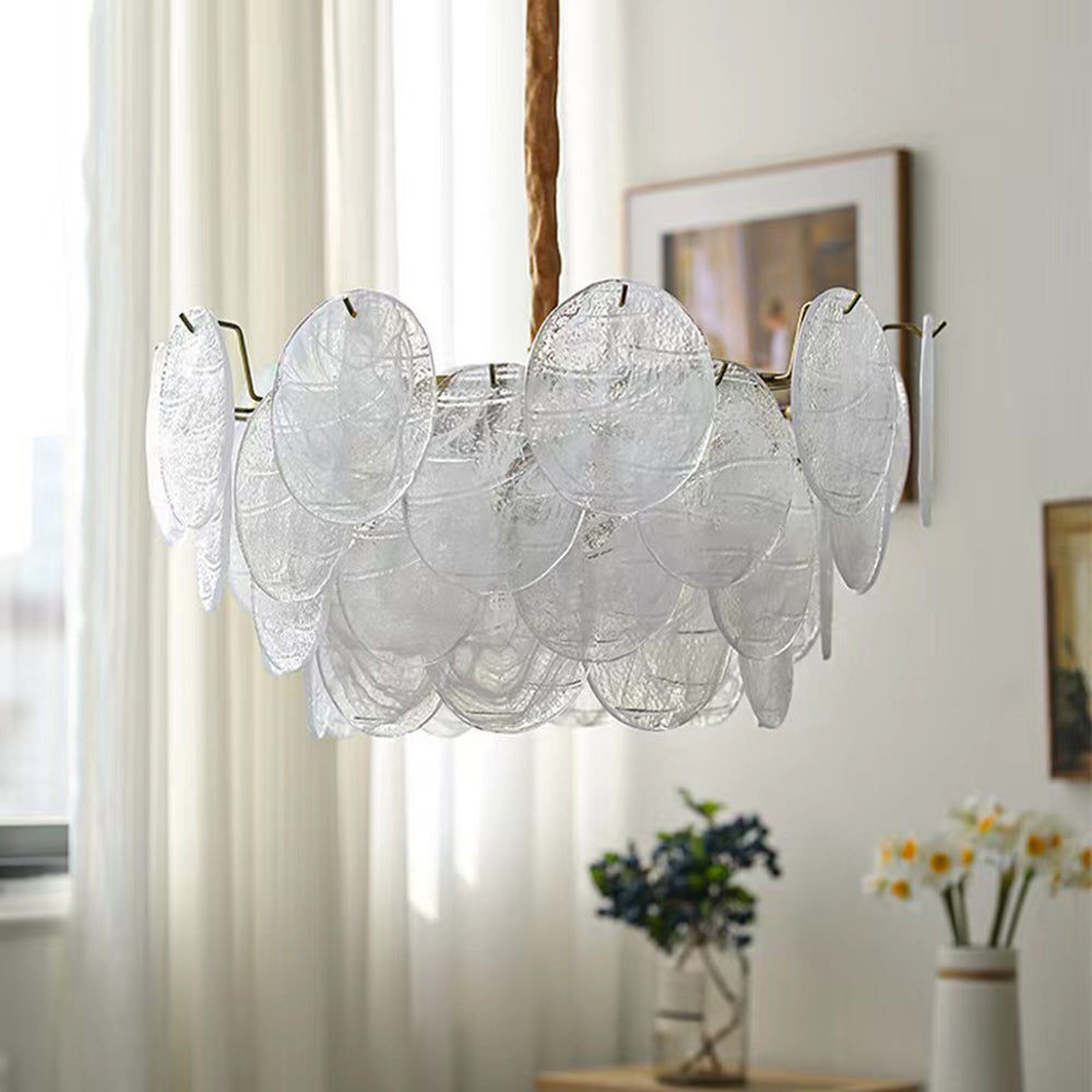 Glass Disc Pendant Light Large Ice Glass Chandelier - Cueteks