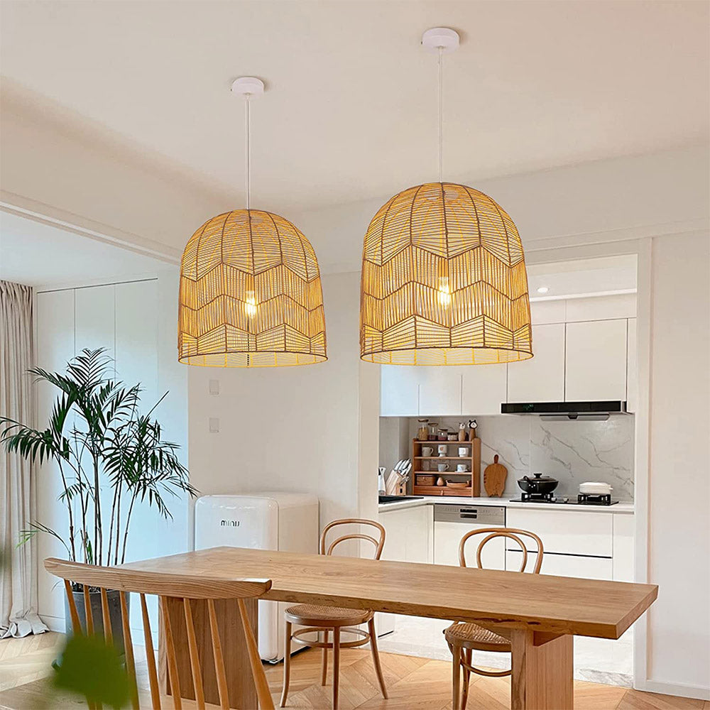 Vintage Handmade Basket Rattan Round Shades Pendant Light - Cueteks