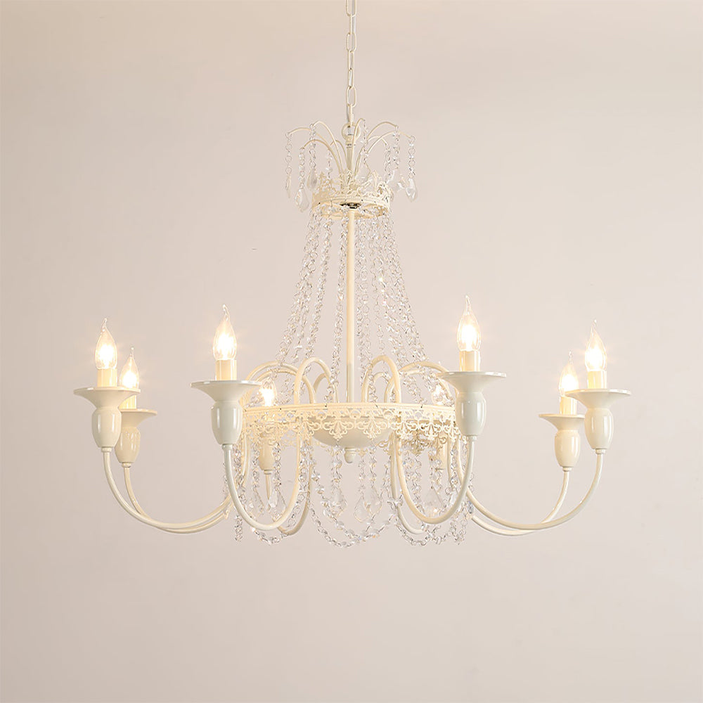 Vintage White Metal & Glass Luxury Chandelier Light - Cueteks