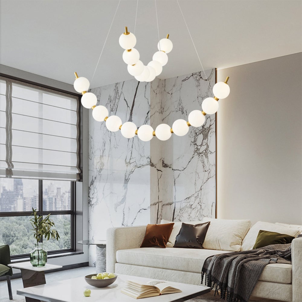 Unique Pearl Design White Ball LED Necklace Chandelier - Cueteks