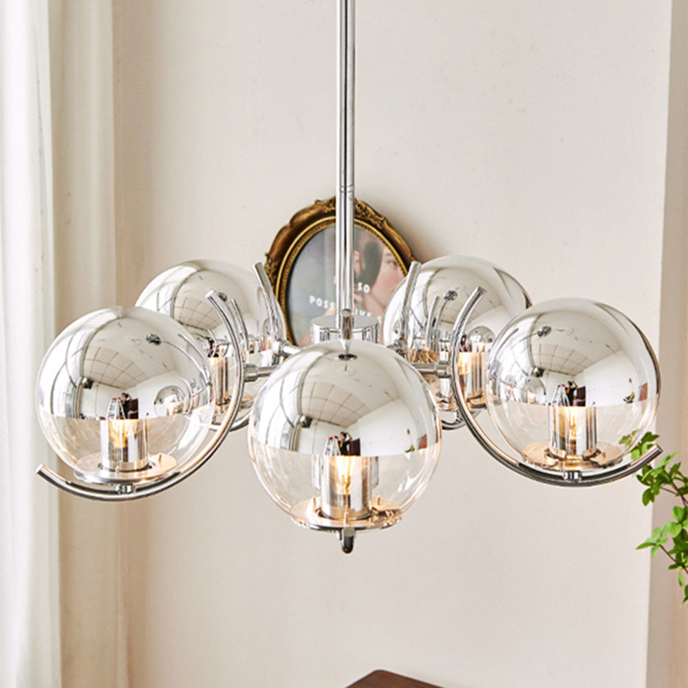 Modern Silver Glass Space Ball Chandelier - Cueteks