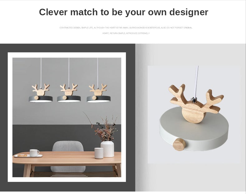 Morandi Holz LED Kronleuchter Hirschgeweih Pendelleuchte - Cueteks