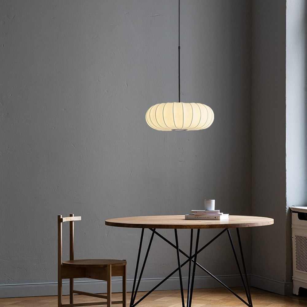 Wabi-Sabi White Fabric Drum Pendant Light - Cueteks