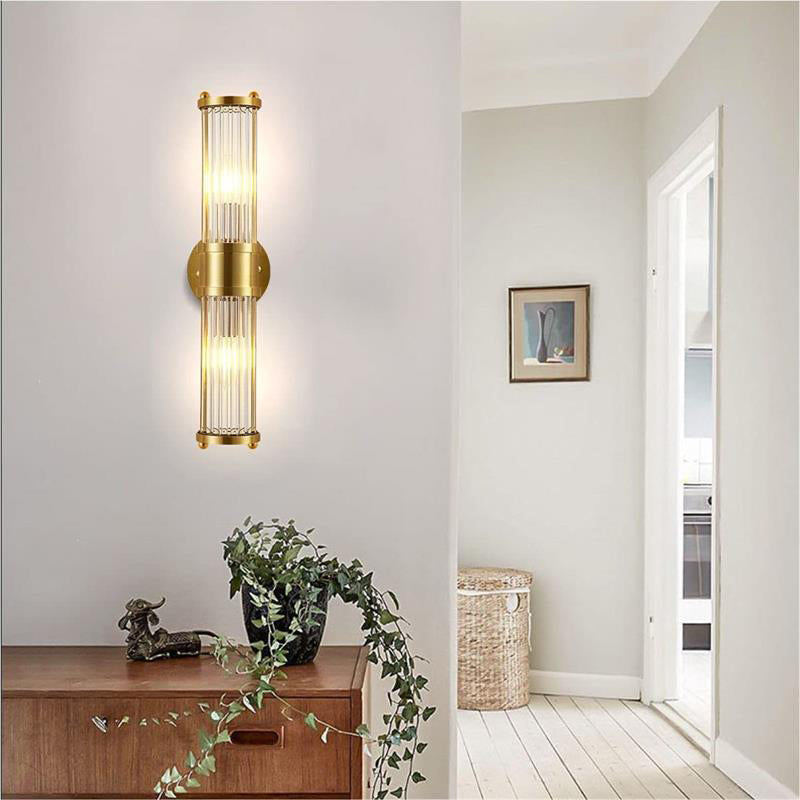Modern Brass Gold Crystal Wall Sconce - Cueteks