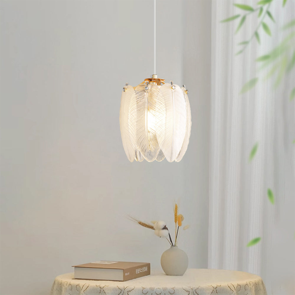 French Style Feather Glass Pendant Light - Cueteks