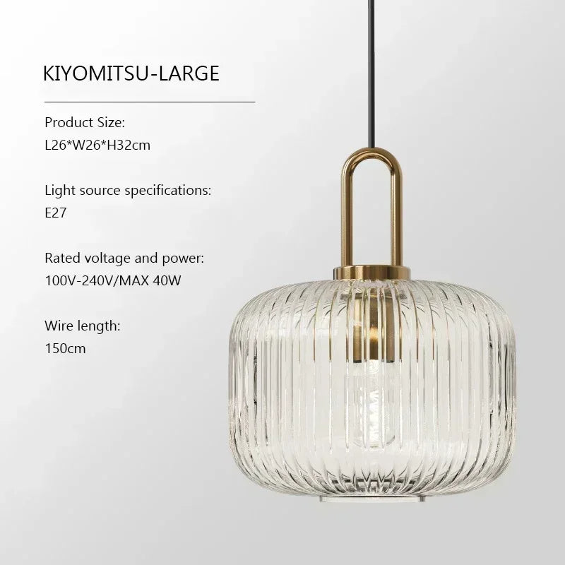 Broad clear pendant diagram labelled 26 × 26 × 32 cm, E27, MAX 40 W and 150 cm wire