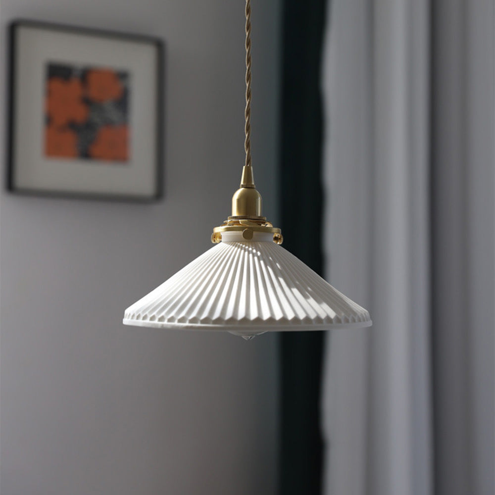 Modern Ceramics Retro Pleated Pendant Light For Living Room - Cueteks