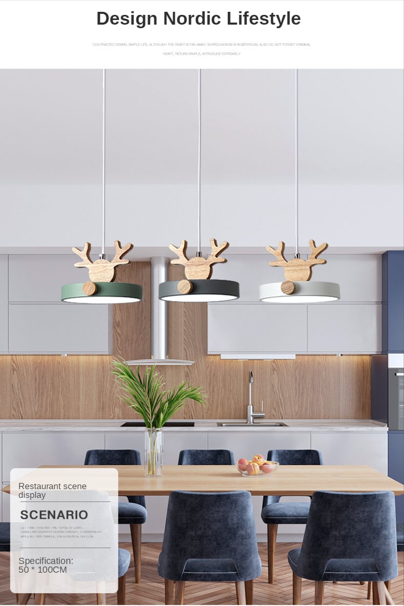 Morandi Holz LED Kronleuchter Hirschgeweih Pendelleuchte - Cueteks