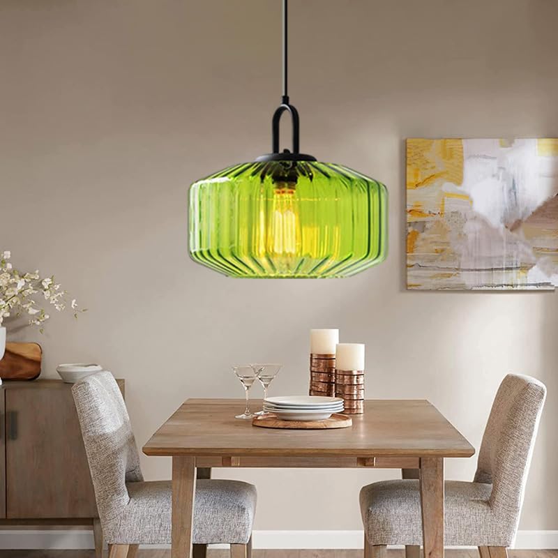 Green pendant above a square table