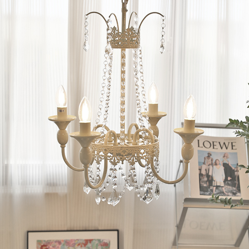 Vintage White Metal & Glass Luxury Chandelier Light - Cueteks