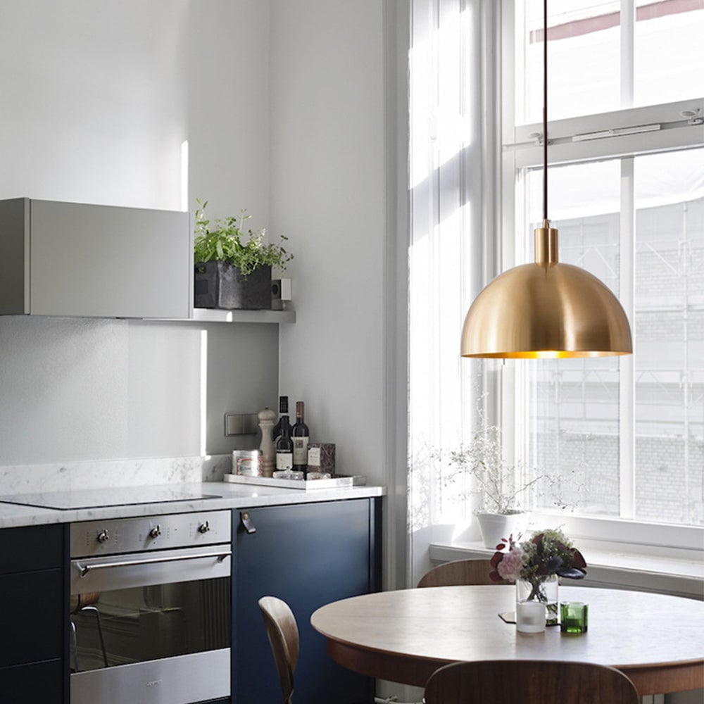 Mid-Century Modern Brass Dome Hanging Pendant Light - Cueteks