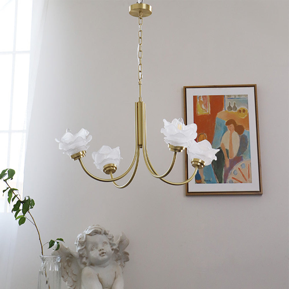 3 Heads French Simple Chandelier Vintage Rose Flower Glass Chandeliers - Cueteks