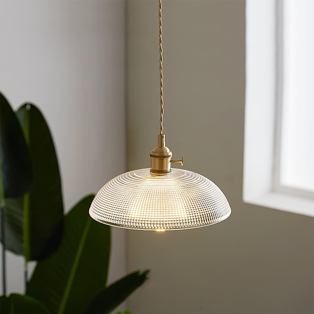 Vintage INS Glass Ribbed Pendant Light - Cueteks