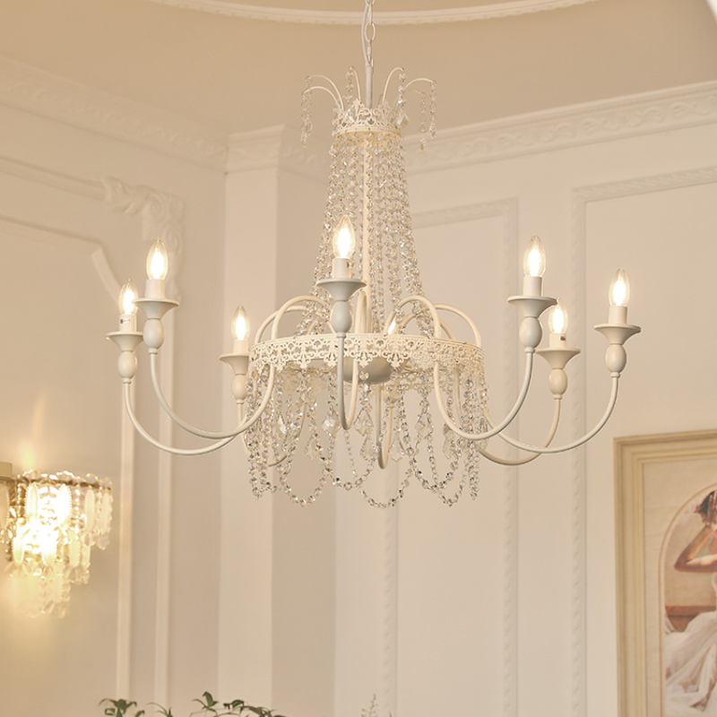 Vintage White Metal & Glass Luxury Chandelier Light - Cueteks