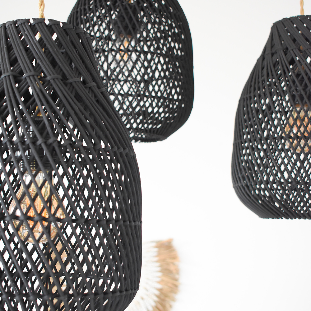 Classic Farmhouse Black Rattan Handwoven Pendant Light - Cueteks