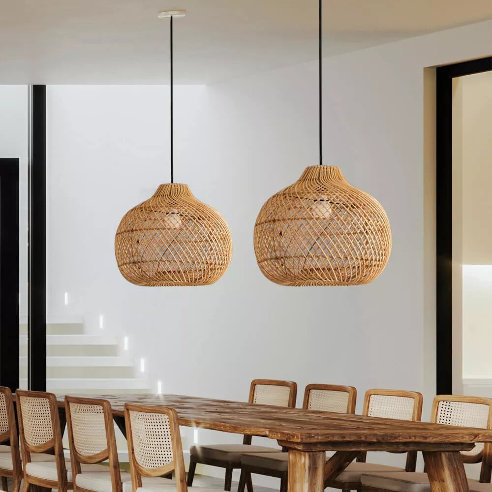 Handmade Wicker Basket Rattan Pendant Light - Cueteks