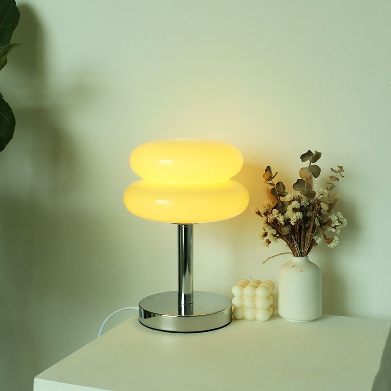Morandi Nordic Round Metal/Glass Table Lamp, White/Beige/Pink - Cueteks