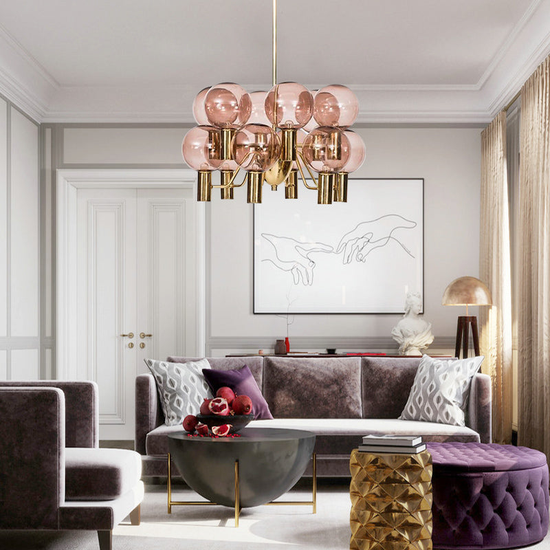 Contemporary Pink Glass 12-Bulb Decorative Chandelier - Cueteks