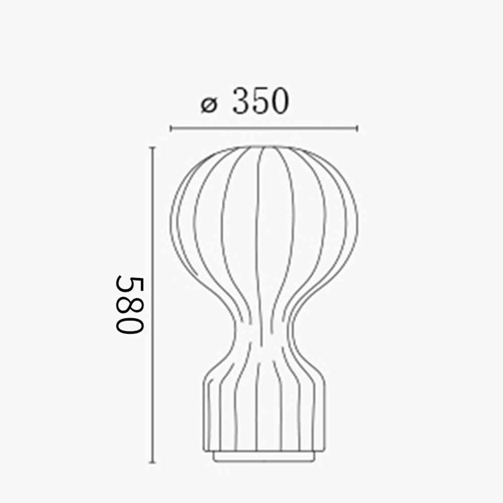Gatto lamp line drawing labelled diameter 350 and overall height 580, with no unit printed