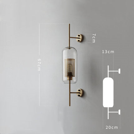 Capsule sconce diagram with 67 cm height, 7 cm plate measure, 13 cm upper offset and 20 cm full side projection