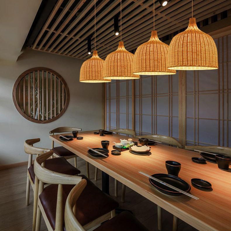 Bamboo Rattan Basket Pendant Light For Kitchen - Cueteks