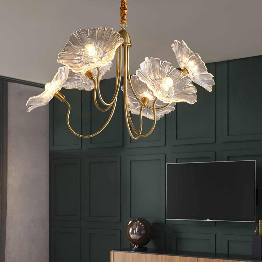 Modern Lotus Leaf Glass Living Room Chandelier - Cueteks