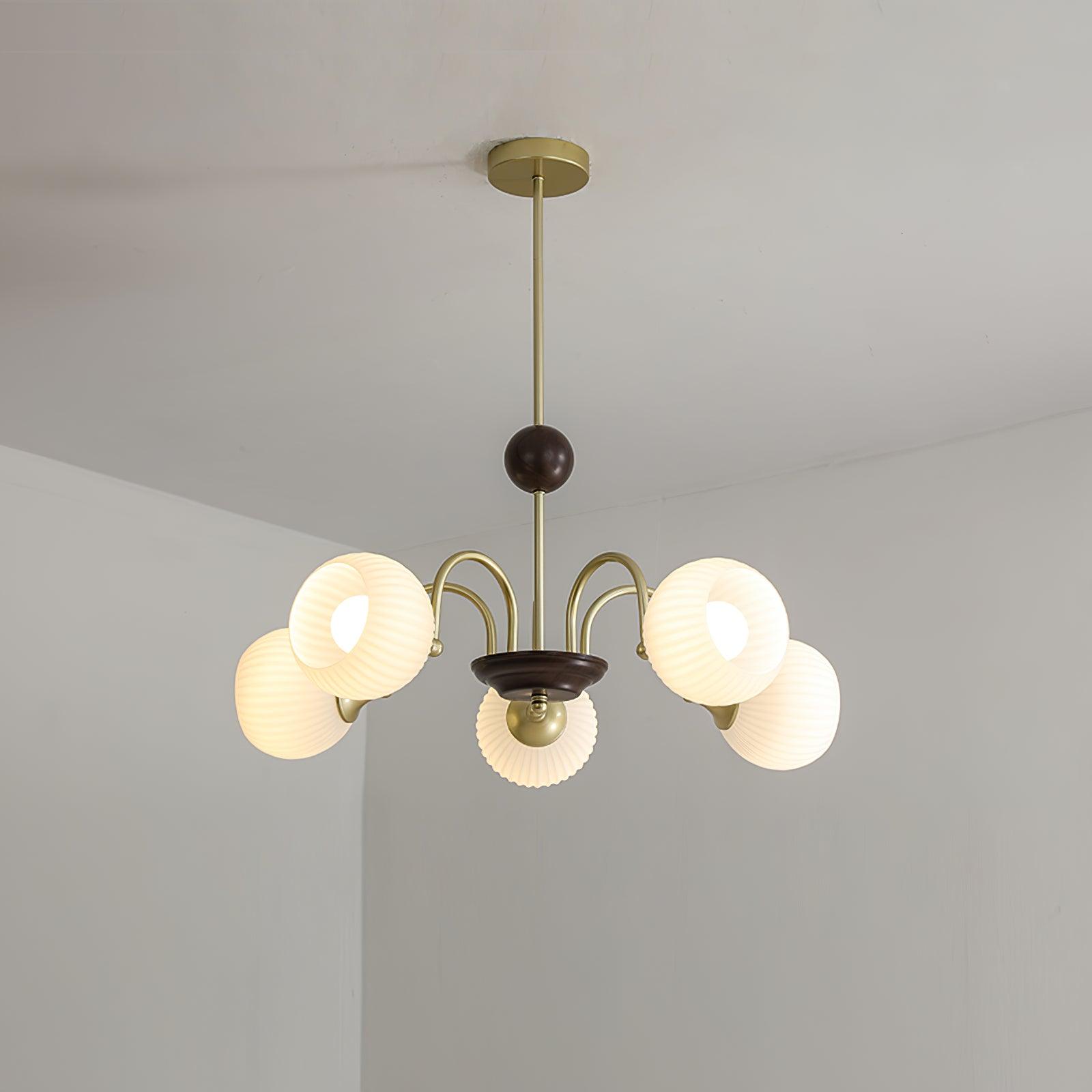 Contemporary Cream Ribbed Glass Chandelier - Cueteks