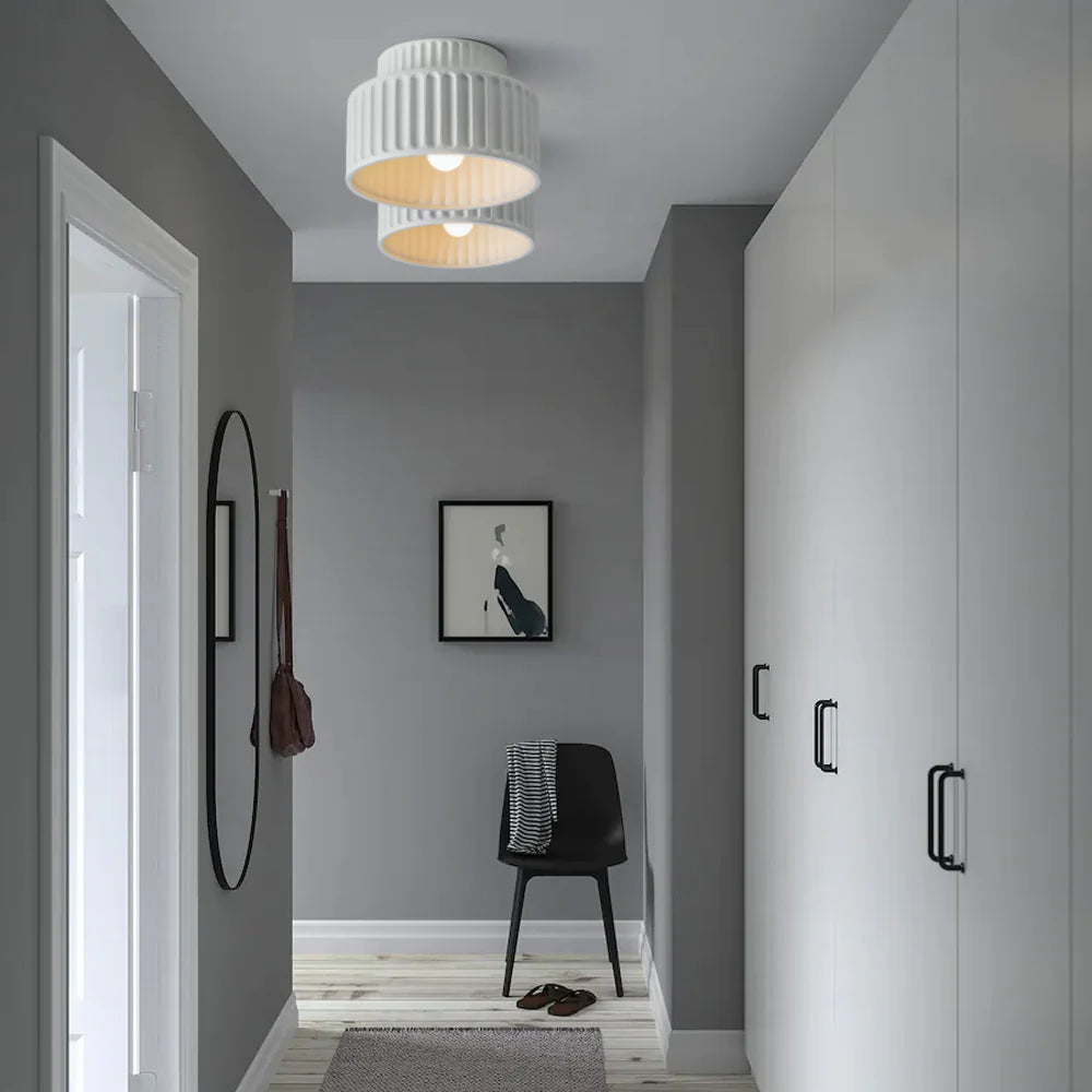 Vintage Cream Style Drum Semi Flush Mount Ceiling Lamp - Cueteks