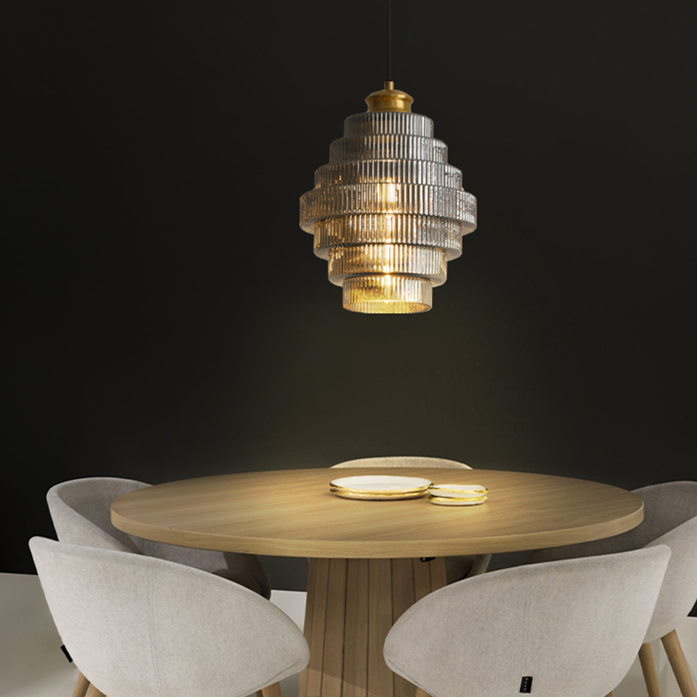 Antique Stripped Glass Brass Pendant Light - Cueteks