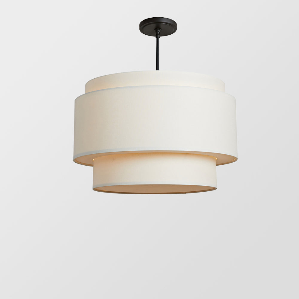 Beige Tiered Linen Drum Pendant Light - Cueteks